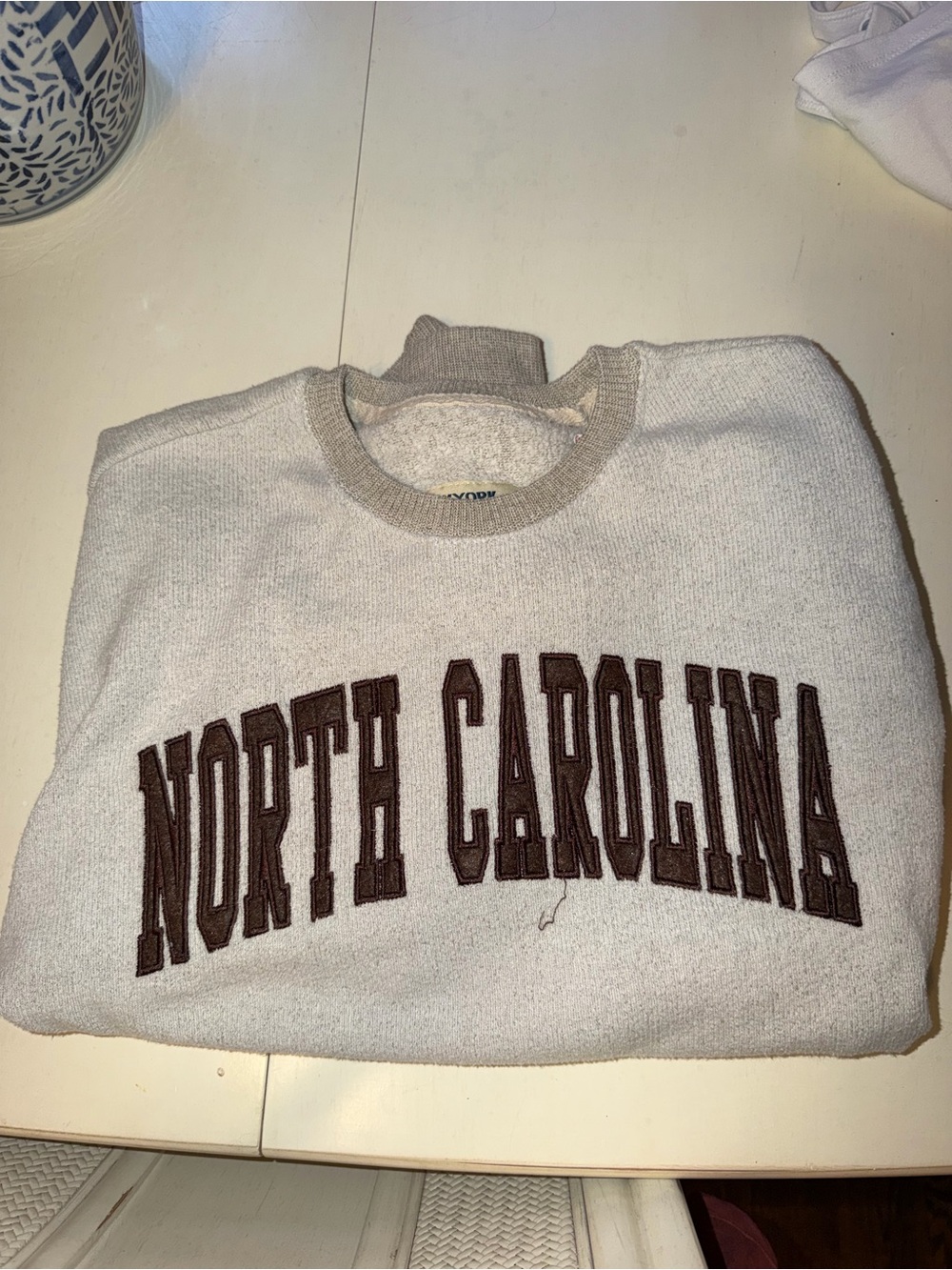 North Carolina Arch Logo Crewneck Sweatshirt - Beige with Brown Lettering